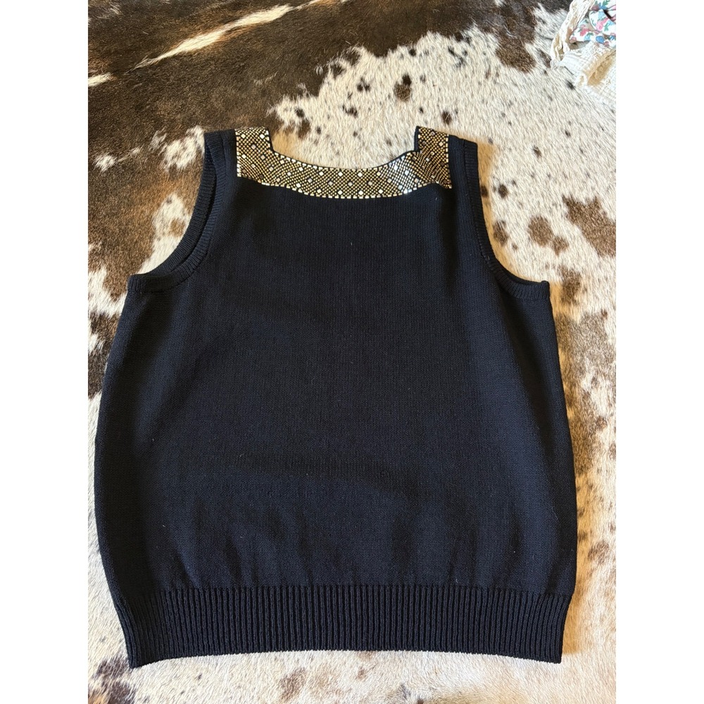 ST‎ JOHN Black Square Neck Jeweled Sleeveless Knit Top Size 8 - Picture 5 of 7